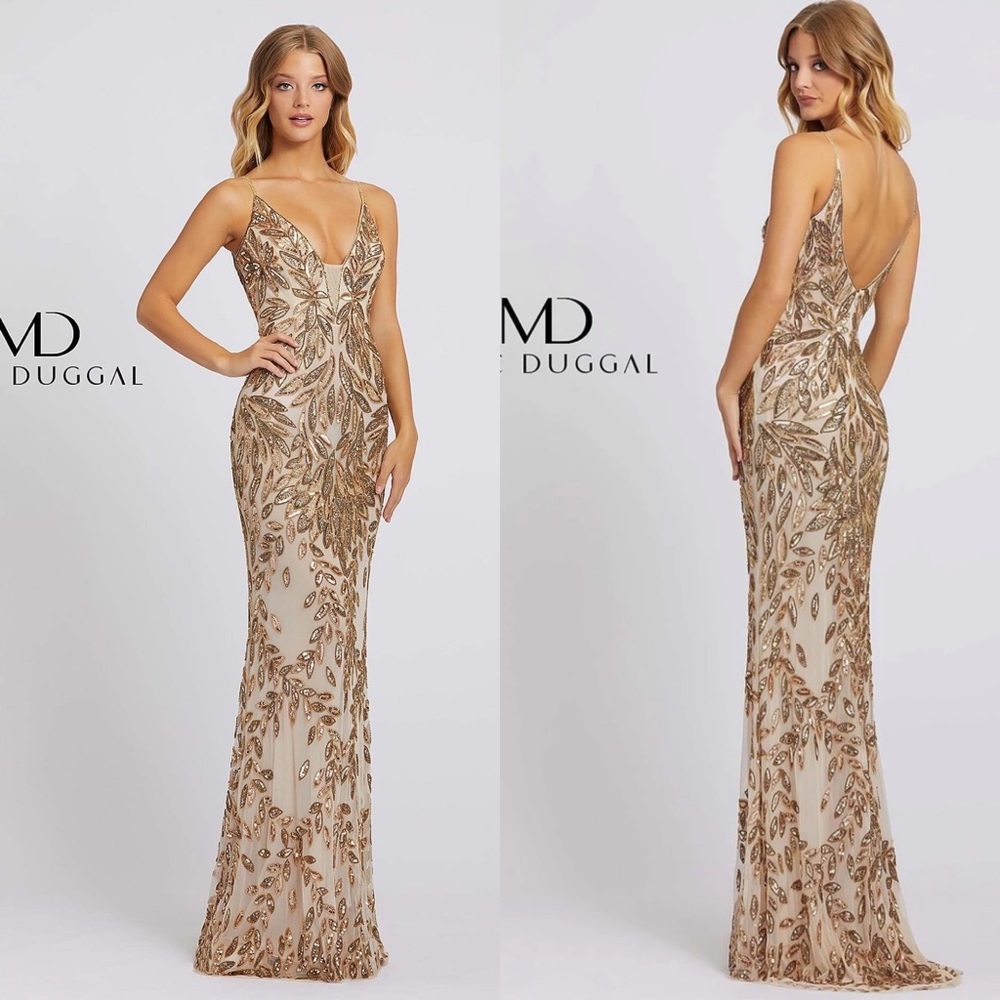 NWT Mac Duggal 5107A Gold Leaf Beaded Gown